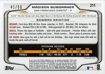 2014 Bowman - Gold #211 Madison Bumgarner Back