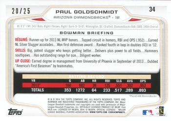 2014 Bowman - Black #34 Paul Goldschmidt Back