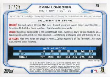 2014 Bowman - Black #78 Evan Longoria Back