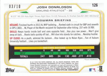 2014 Bowman - Purple #126 Josh Donaldson Back