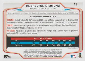 2014 Bowman - Hometown #11 Andrelton Simmons Back