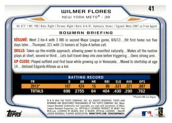 2014 Bowman - Hometown #41 Wilmer Flores Back