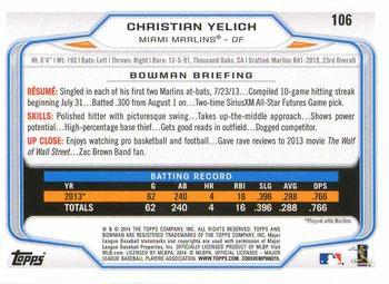 2014 Bowman - Hometown #106 Christian Yelich Back