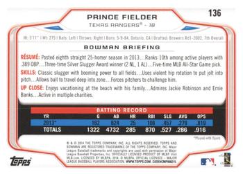 2014 Bowman - Hometown #136 Prince Fielder Back
