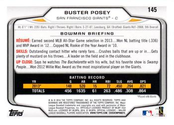 2014 Bowman - Hometown #145 Buster Posey Back