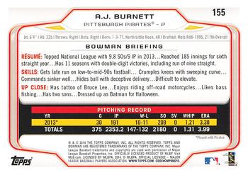 2014 Bowman - Hometown #155 A.J. Burnett Back