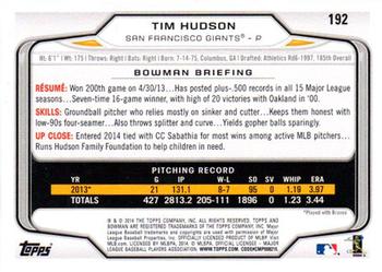 2014 Bowman - Hometown #192 Tim Hudson Back