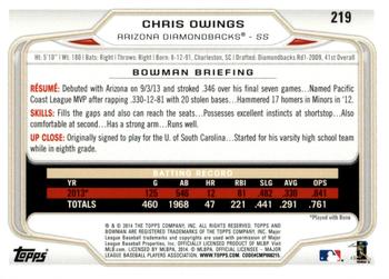 2014 Bowman - Hometown #219 Chris Owings Back