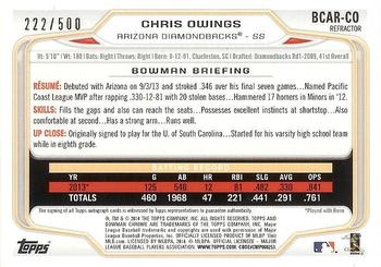 2014 Bowman - Chrome Rookie Autographs Refractors #BCAR-CO Chris Owings Back