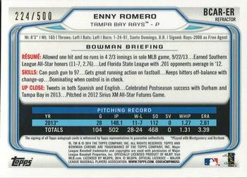 2014 Bowman - Chrome Rookie Autographs Refractors #BCAR-ER Enny Romero Back