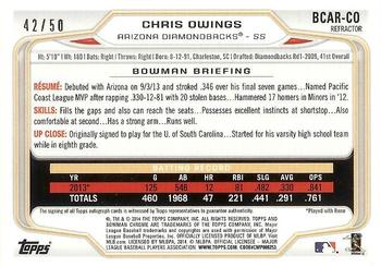 2014 Bowman - Chrome Rookie Autographs Gold Refractors #BCAR-CO Chris Owings Back
