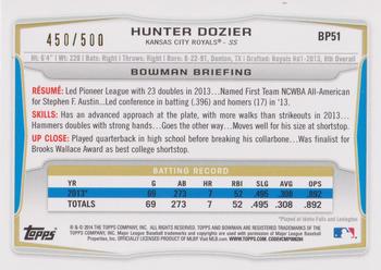 2014 Bowman - Prospects Blue #BP51 Hunter Dozier Back