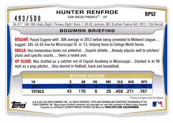 2014 Bowman - Prospects Blue #BP52 Hunter Renfroe Back
