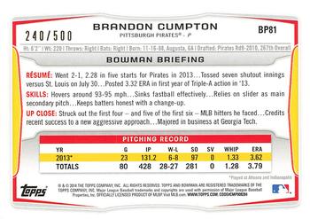2014 Bowman - Prospects Blue #BP81 Brandon Cumpton Back