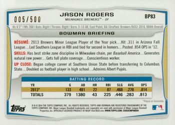 2014 Bowman - Prospects Blue #BP83 Jason Rogers Back