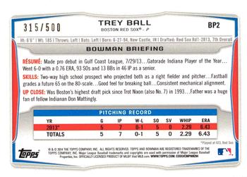 2014 Bowman - Prospects Blue #BP2 Trey Ball Back
