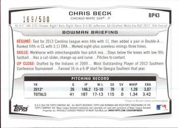 2014 Bowman - Prospects Blue #BP43 Chris Beck Back