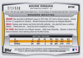 2014 Bowman - Prospects Blue #BP100 Brian Ragira Back