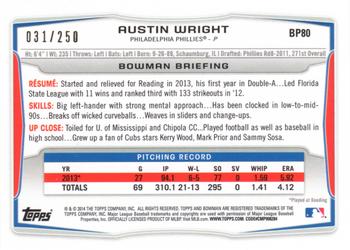 2014 Bowman - Prospects Orange #BP80 Austin Wright Back