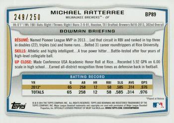 2014 Bowman - Prospects Orange #BP89 Michael Ratterree Back