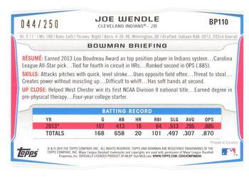 2014 Bowman - Prospects Orange #BP110 Joe Wendle Back