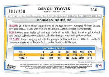 2014 Bowman - Prospects Orange #BP33 Devon Travis Back