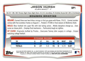 2014 Bowman - Prospects Hometown #BP1 Jason Hursh Back
