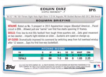 2014 Bowman - Prospects Hometown #BP15 Edwin Diaz Back
