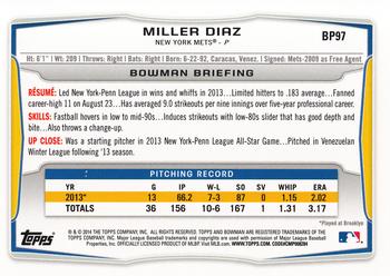 2014 Bowman - Prospects Hometown #BP97 Miller Diaz Back