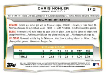 2014 Bowman - Prospects Hometown #BP103 Chris Kohler Back