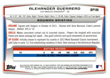 2014 Bowman - Prospects Hometown #BP106 Alex Guerrero Back