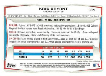 2014 Bowman - Prospects Hometown #BP25 Kris Bryant Back