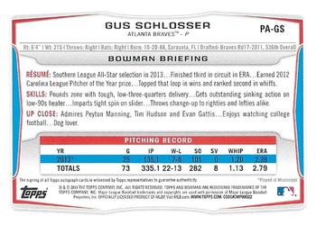2014 Bowman - Prospect Autographs #PA-GS Gus Schlosser Back