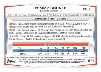2014 Bowman - Prospect Autographs #PA-TK Tommy Kahnle Back