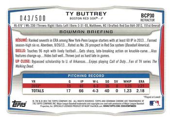 2014 Bowman - Chrome Prospects Refractors #BCP30 Ty Buttrey Back