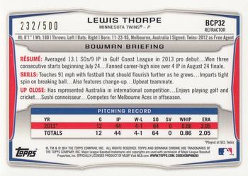 2014 Bowman - Chrome Prospects Refractors #BCP32 Lewis Thorpe Back