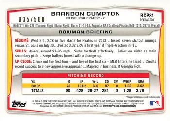 2014 Bowman - Chrome Prospects Refractors #BCP81 Brandon Cumpton Back