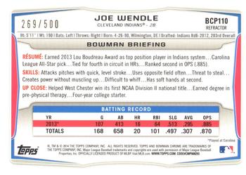 2014 Bowman - Chrome Prospects Refractors #BCP110 Joe Wendle Back