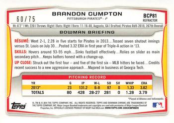 2014 Bowman - Chrome Prospects Green Refractors #BCP81 Brandon Cumpton Back
