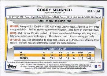 2014 Bowman - Chrome Prospect Autographs #BCAP-CM Casey Meisner Back