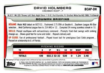 2014 Bowman - Chrome Prospect Autographs #BCAP-DH David Holmberg Back