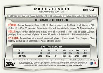2014 Bowman - Chrome Prospect Autographs #BCAP-MJ Micah Johnson Back