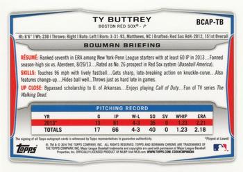 2014 Bowman - Chrome Prospect Autographs #BCAP-TB Ty Buttrey Back