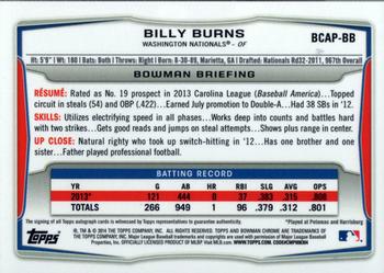 2014 Bowman - Chrome Prospect Autographs #BCAP-BB Billy Burns Back