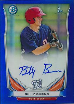 2014 Bowman - Chrome Prospect Autographs Blue Refractors #BCAP-BB Billy Burns Front