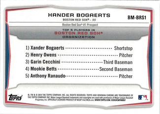 2014 Bowman - Chrome Bowman Scout Top 5 Mini Refractors #BM-BRS1 Xander Bogaerts Back