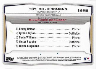 2014 Bowman - Chrome Bowman Scout Top 5 Mini Refractors #BM-MB5 Taylor Jungmann Back
