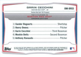 2014 Bowman - Chrome Bowman Scout Top 5 Mini Refractors #BM-BRS3 Garin Cecchini Back