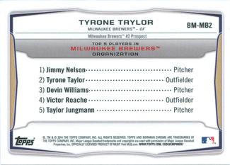 2014 Bowman - Chrome Bowman Scout Top 5 Mini Refractors #BM-MB2 Tyrone Taylor Back