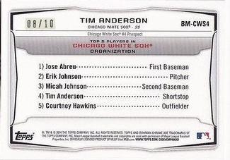 2014 Bowman - Chrome Bowman Scout Top 5 Mini Green Refractors #BM-CWS4 Tim Anderson Back